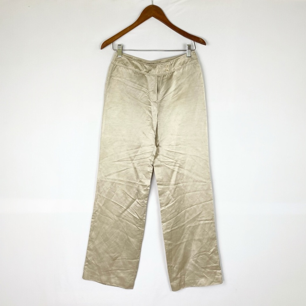 Vintage Jean Paul Gaultier Satin Wide Leg Pants Mid Rise Cream Button‎